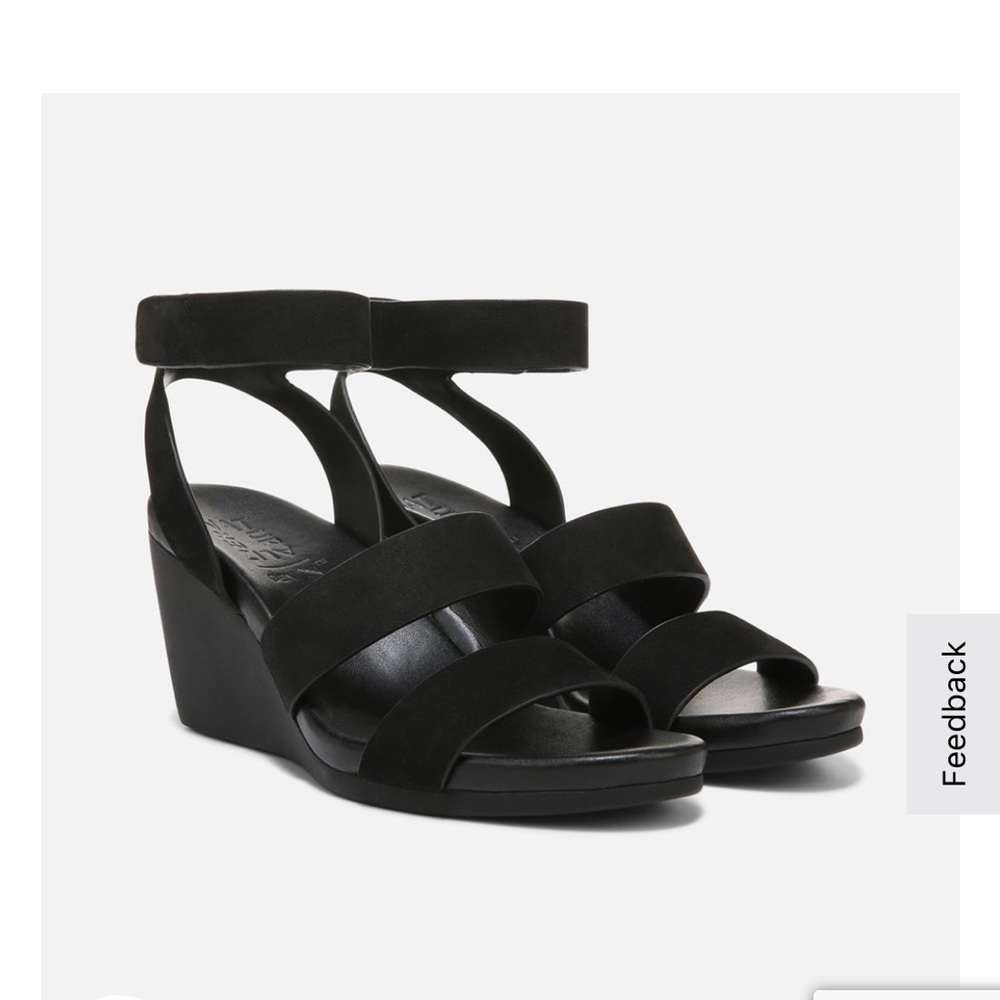 New, never worn, Naturalizer Genn-Ignite Black Wedge Sandals, size 7 wide